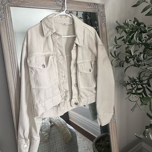 Zara Ecru Cropped Denim Jacket